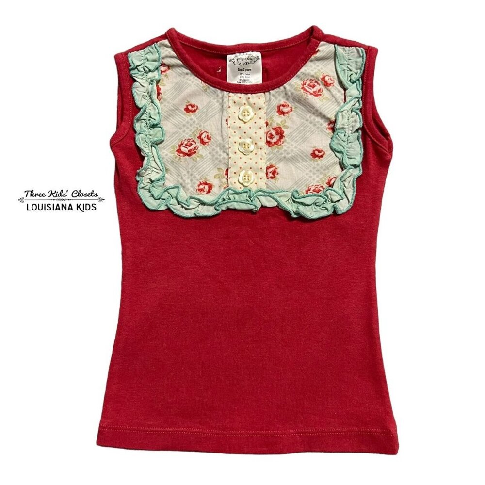 Persnickety 2Y Red Rose Ruffle Top